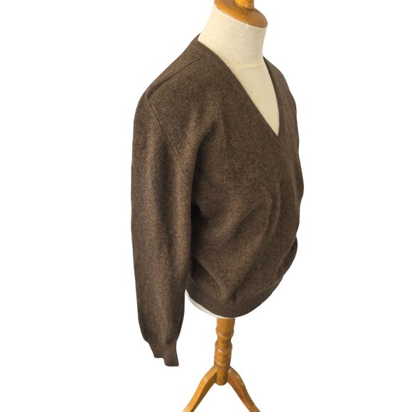 Vintage Scottish Flag Hawick Lambswool V-Neck Sweater Mens Sz S/M Brown 70s/80s - Picture 4 of 8